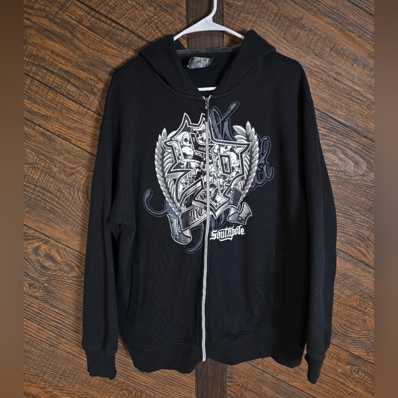South Pole Other - VNTG Y2K South Pole Men's Black Graphic Zip-Up Hoodie Large